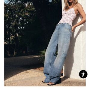 Zara Extra Long Mid Rise Straight Leg Jean